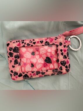 Pink Heart Print ID Holder Keychain